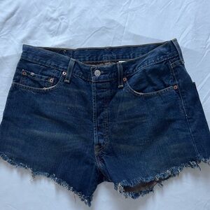 LEVl’S 501 Button Fly Denim Frayed Cutoff Jean Shorts sz 34